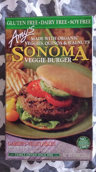Amy’s Sonoma veggie burger with organic veggies, quinoa and walnuts